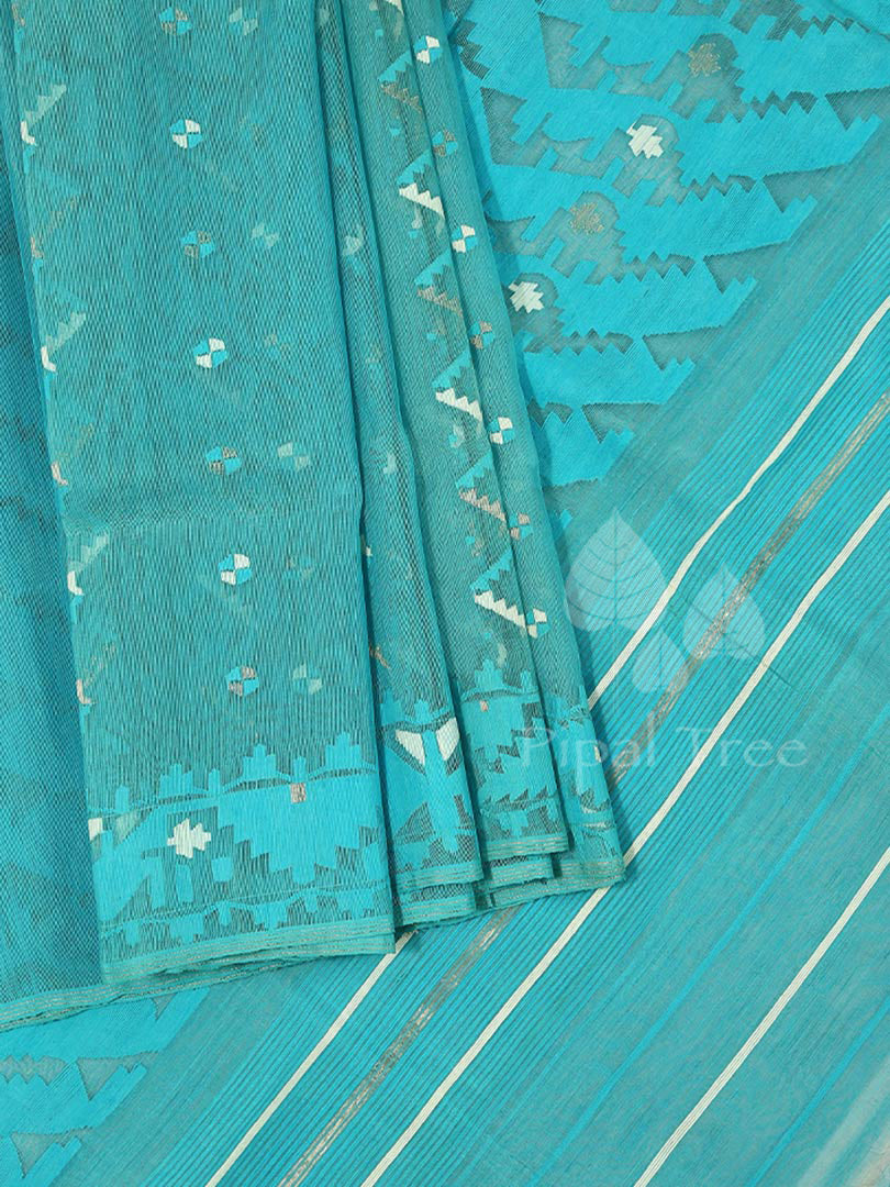 Dhakai Jamdani in Copper Sulphate Blue