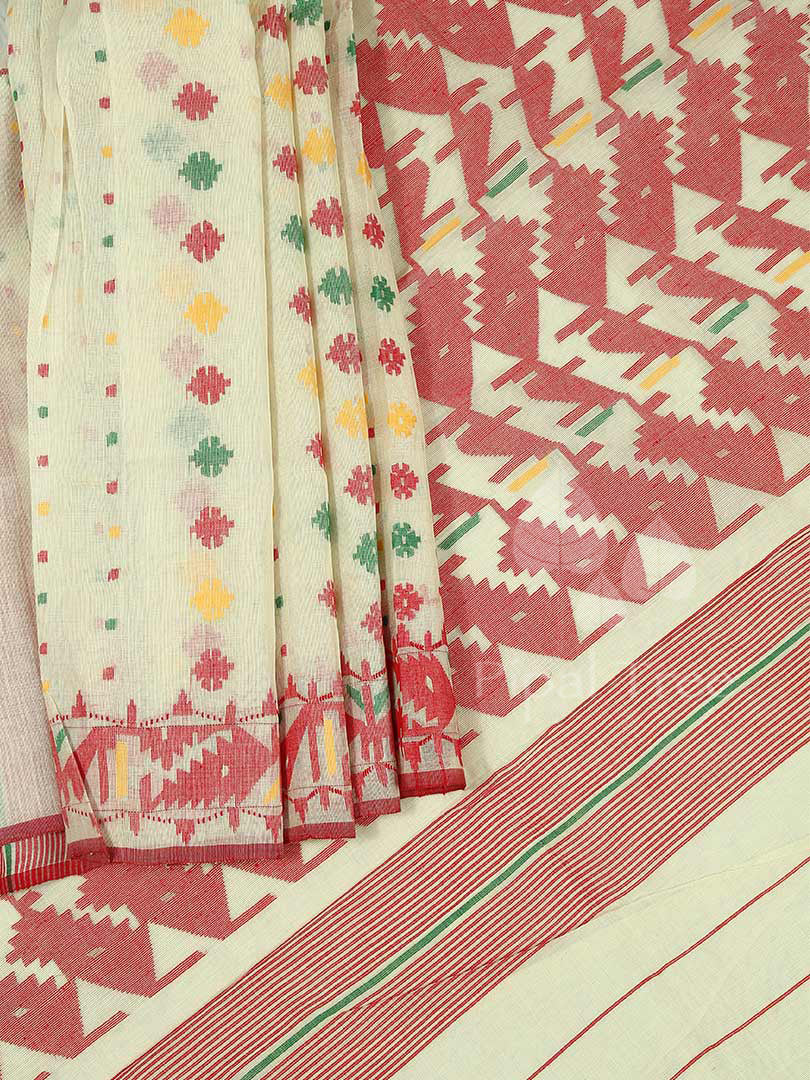 Dhakai Jamdani in White&Red