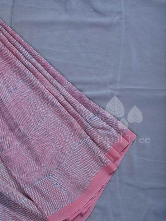 Peach & Grey Crepe Saree