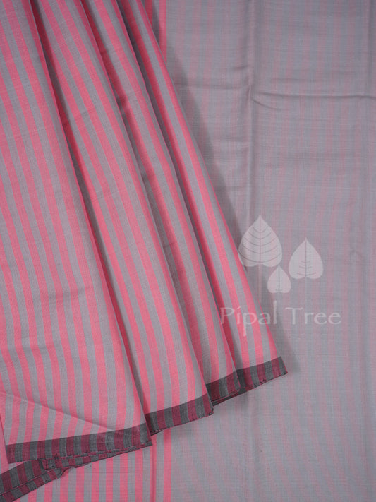 Pink And Grey Stripes With Woven Pallu +Blouse