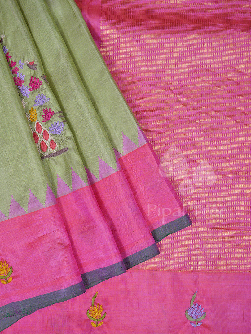 Green Pink Border Embroidery