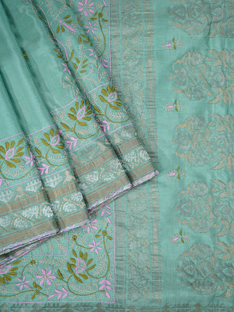 Chikankari On Sea Green Uppada