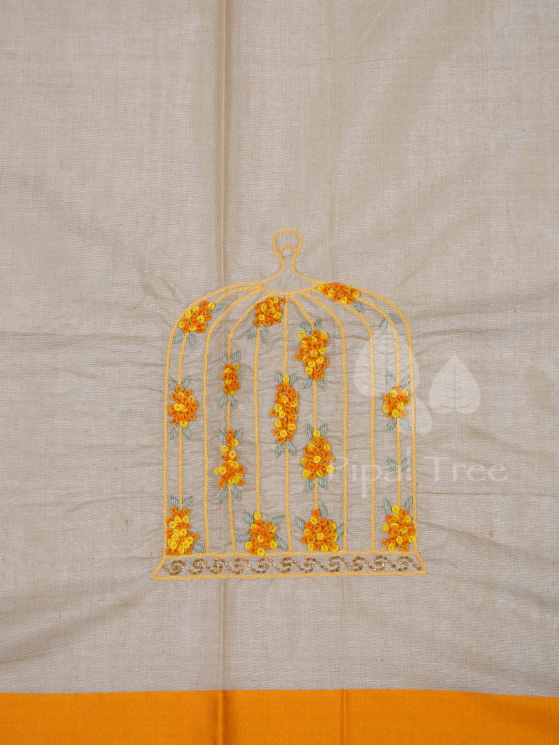 Grey Yellow Border Cotton Fabric