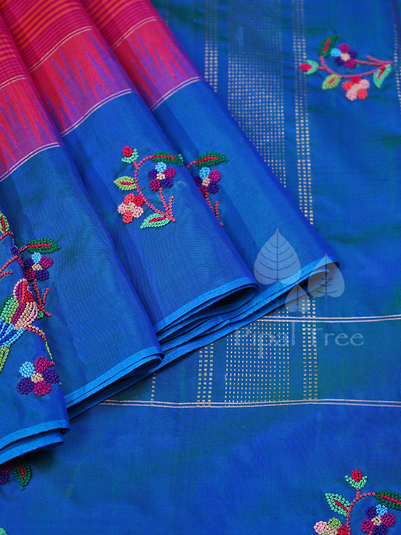 Pink Blue Border Kanchi Embroidery