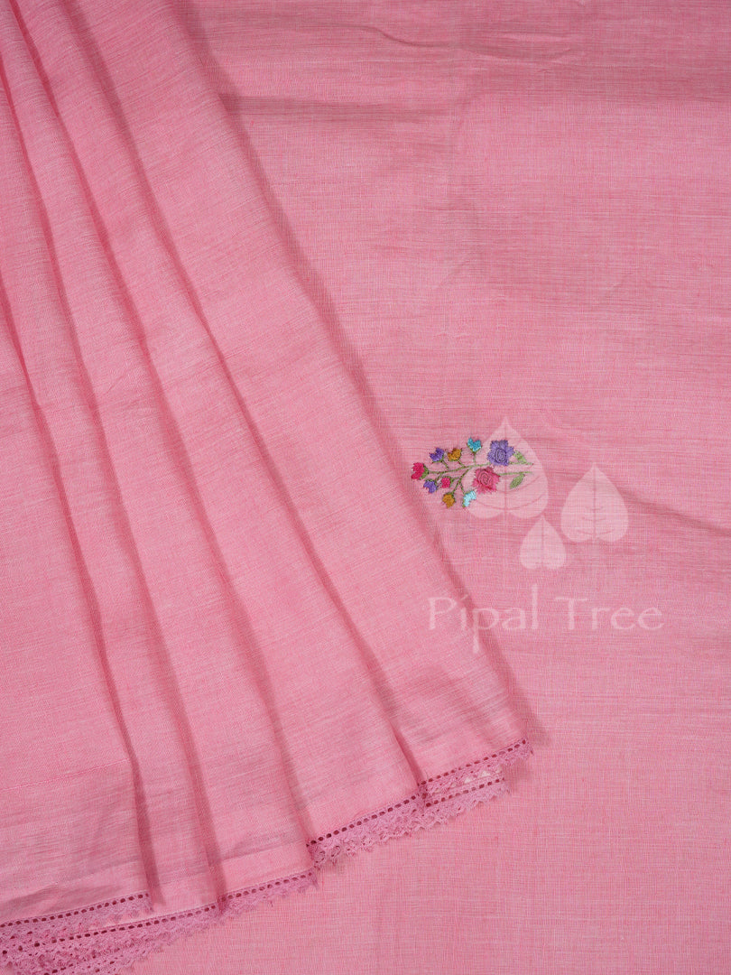 pink linen cotton hand embroidered