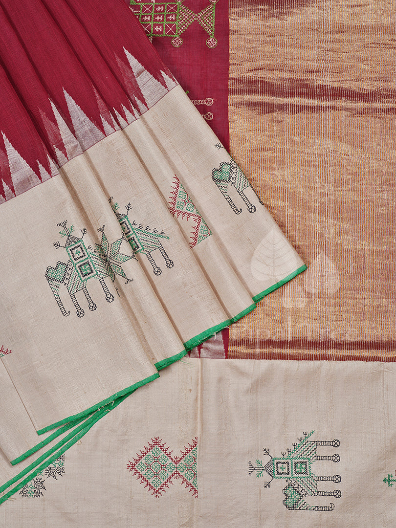 Ponduru Cotton Maroon Kasuti Embroidery