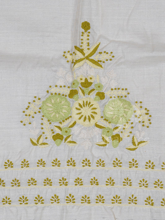 cream tussar mirror work and green fabric