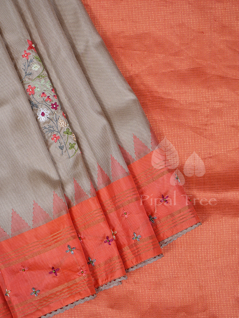 Beige Orange Border Embroidery