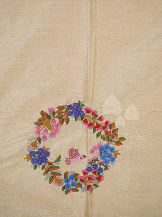 cream raw silk circle motif embroidery fabric