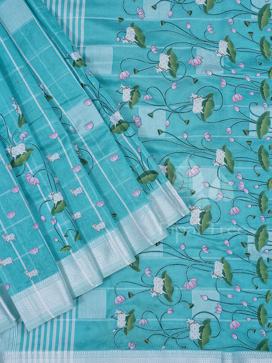 Green Maheshwari Checks Applique Embroidery