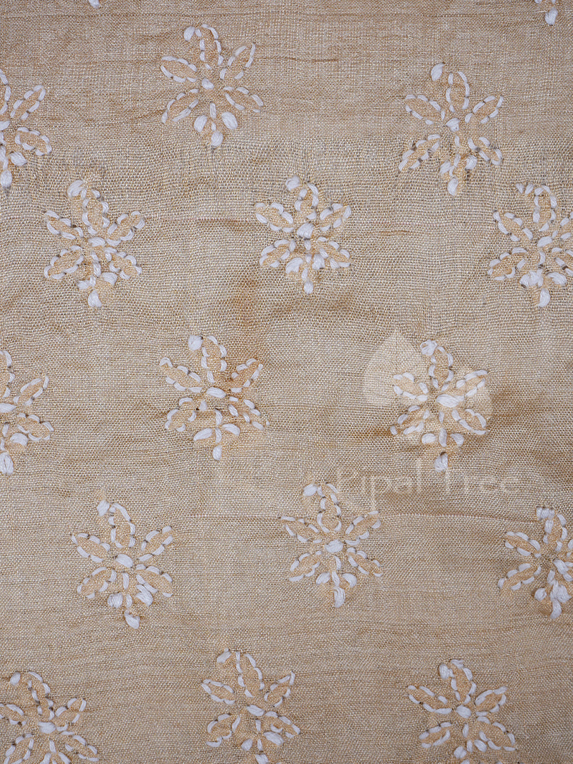 Beige Tussar Chickankari Fabric 2