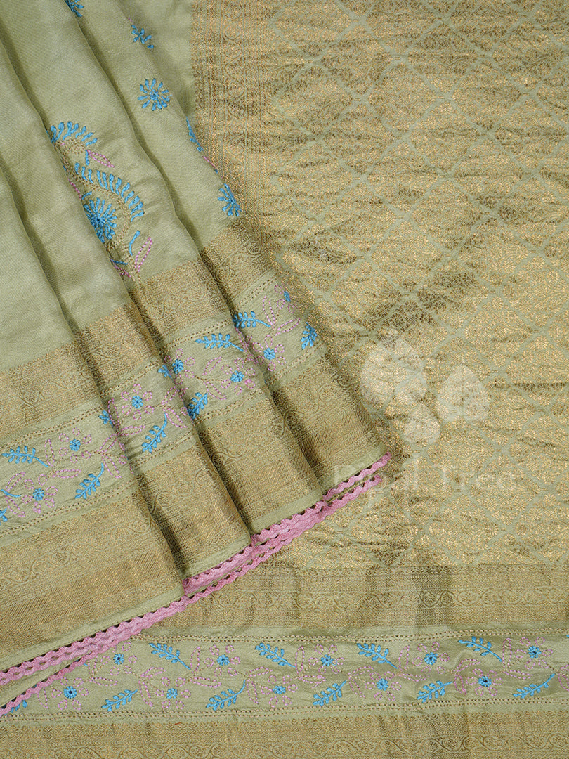 Apple Green Kanchi Chikankari Embroidery