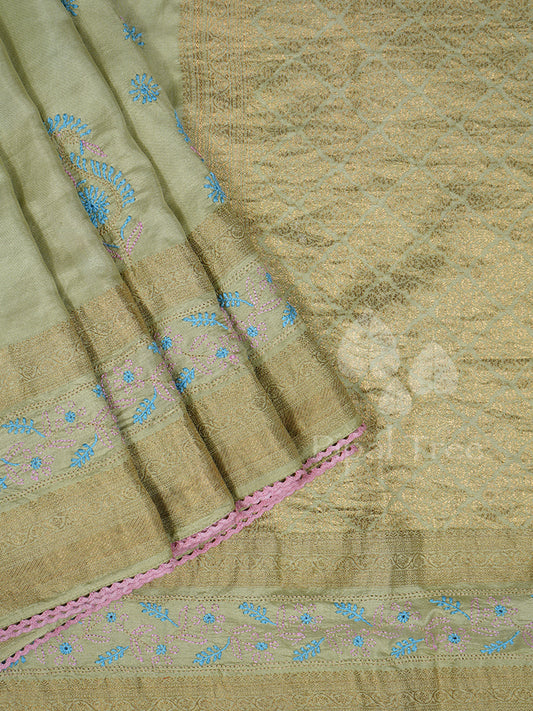 Apple Green Kanchi Chikankari Embroidery