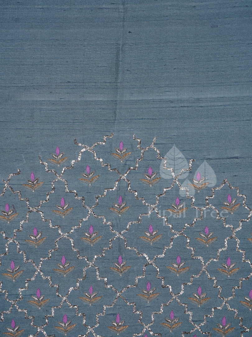 Grey Raw Silk Siloes Embroidery Fabric