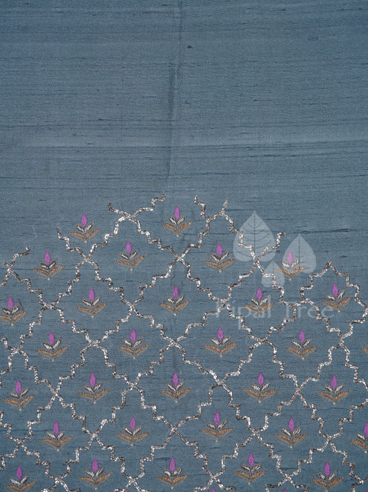 Grey Raw Silk Siloes Embroidery Fabric