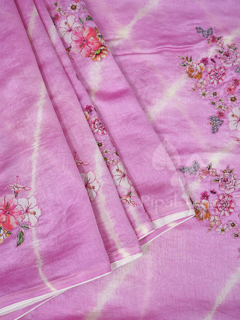 Pink Maheshwari Leheriya Applique