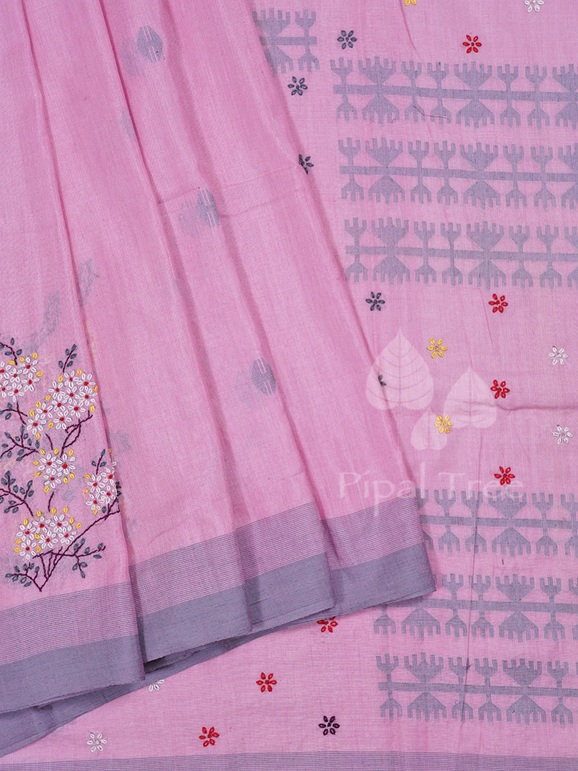 Pink Tussar Cotton Embroidery