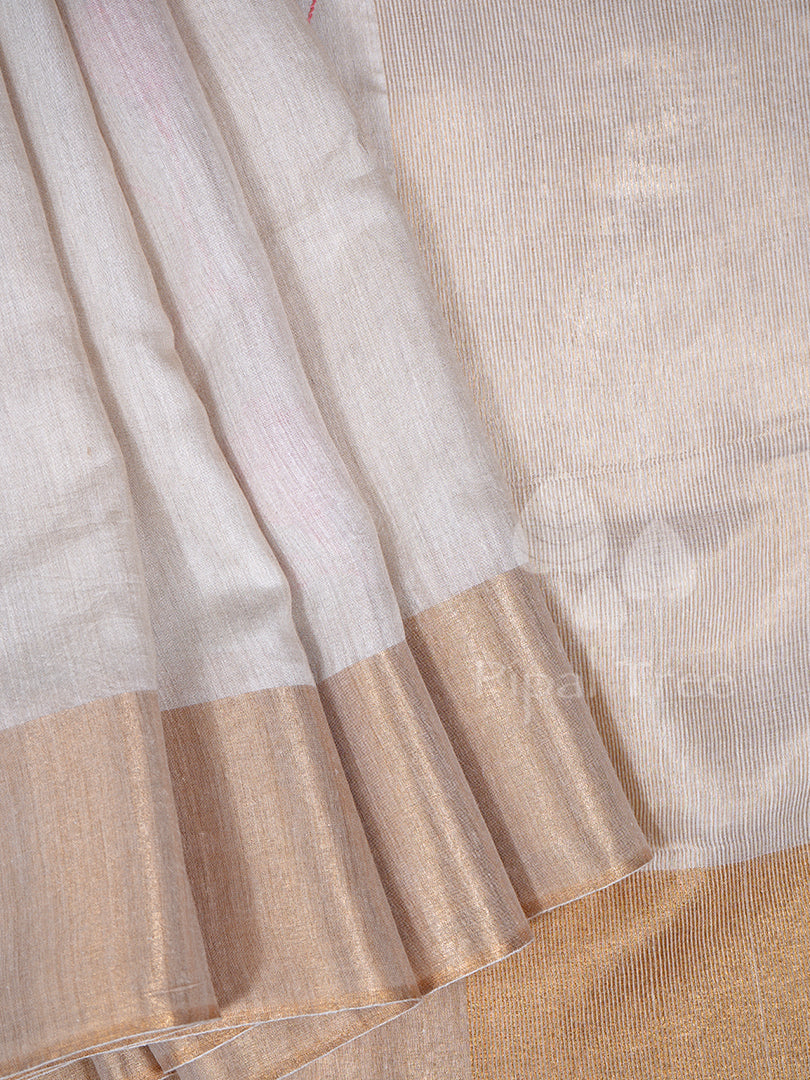 Cream Moonga Tussar Applique Embroidery