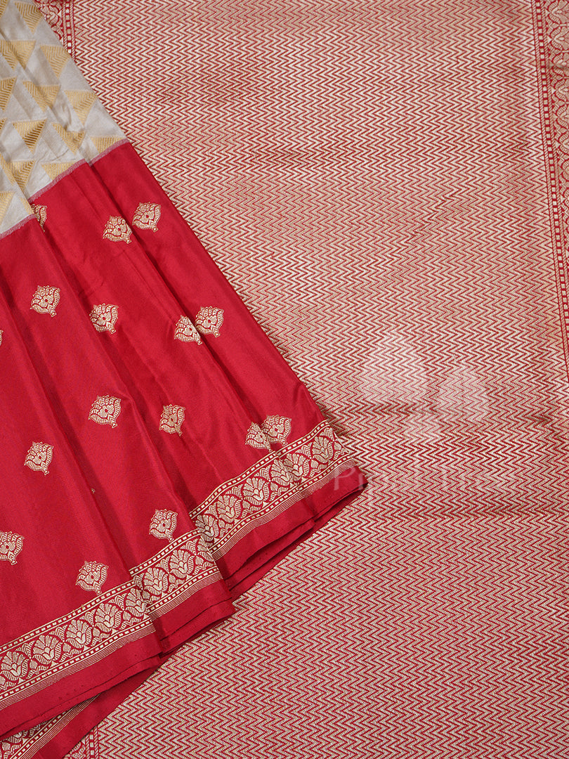 Cream Red Banaras Silk
