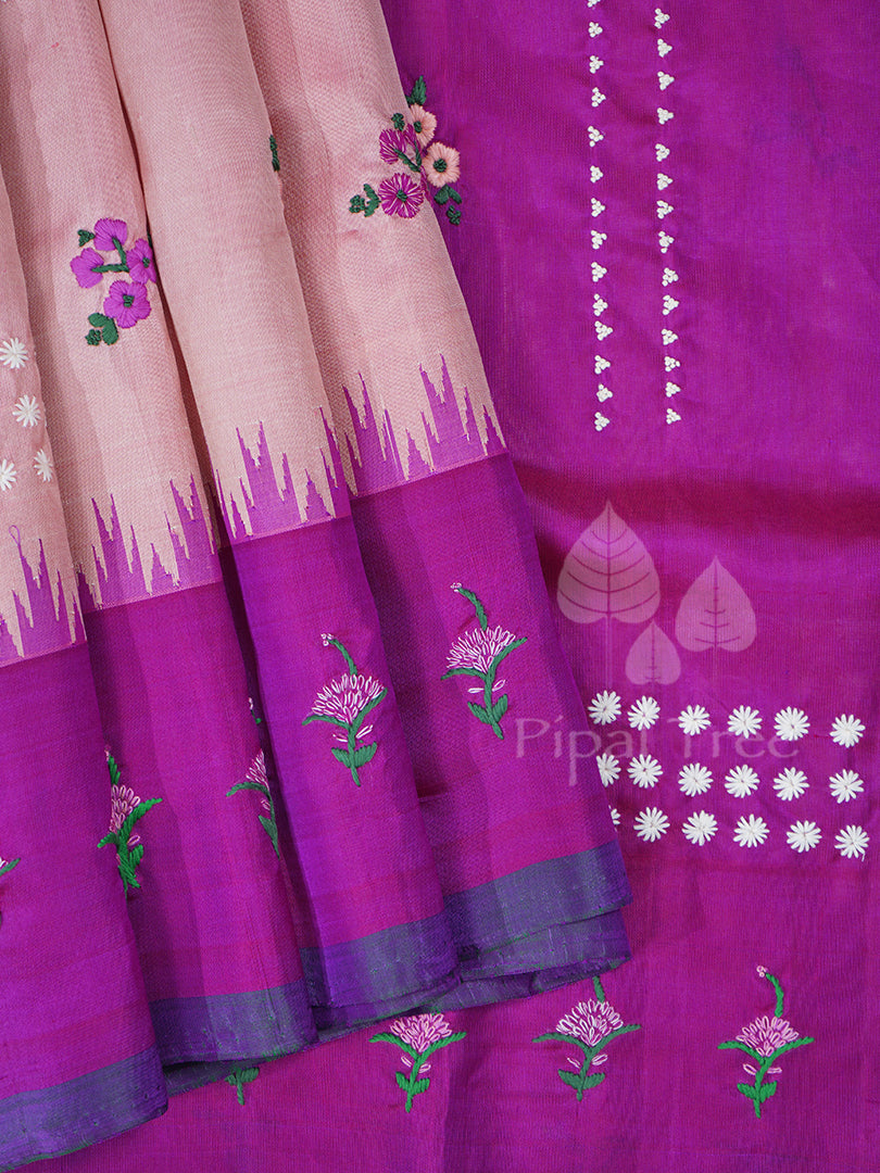 Peach Pink Gadwal Embroidery