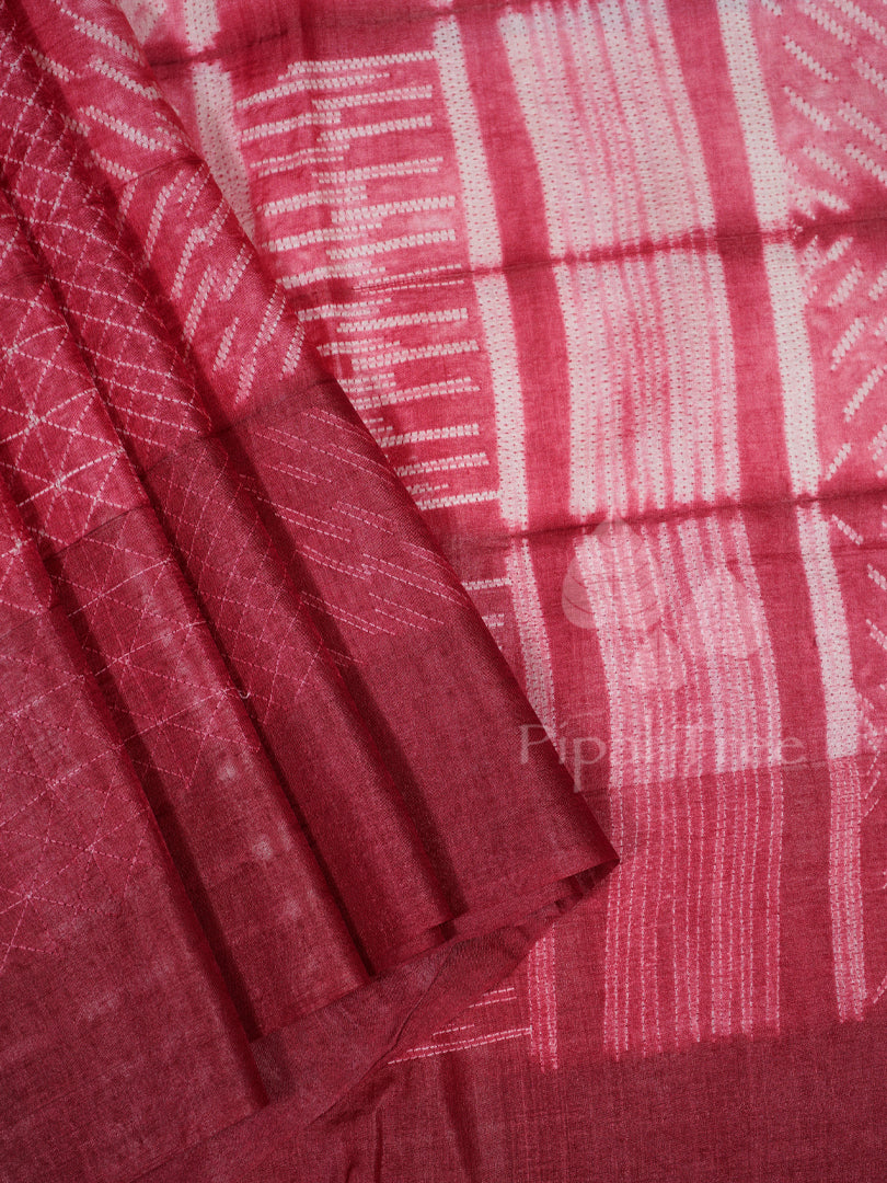 pink maroon shibori tussar