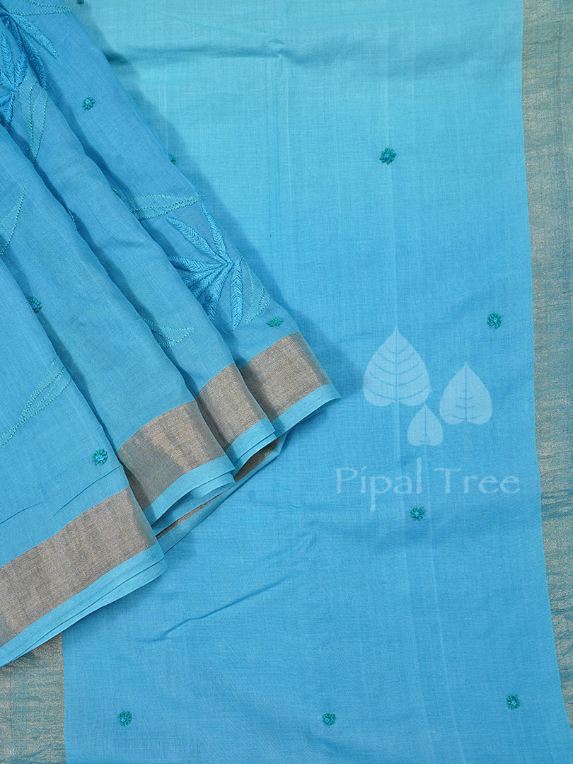 Blue Green Cotton Chikankari Embroidery