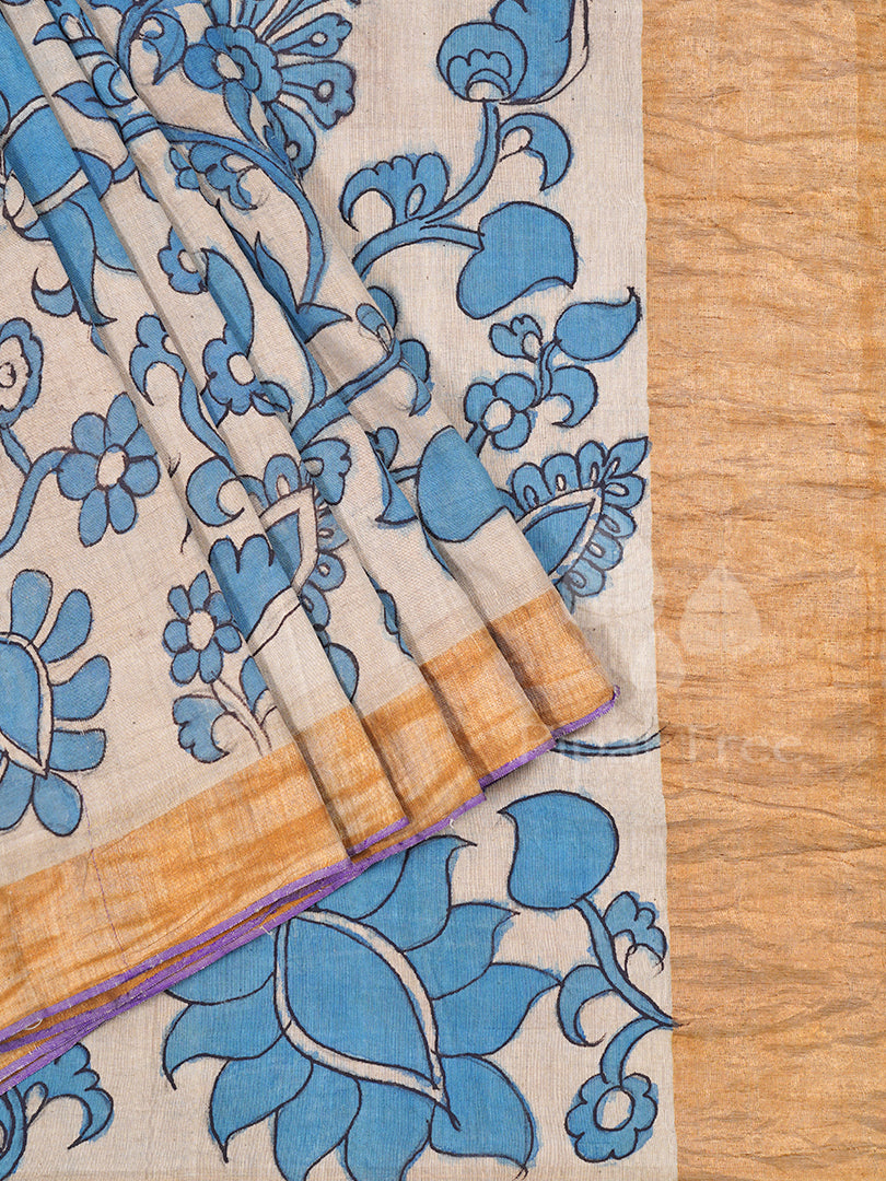 Blue Kalamkari On Khadi Cotton