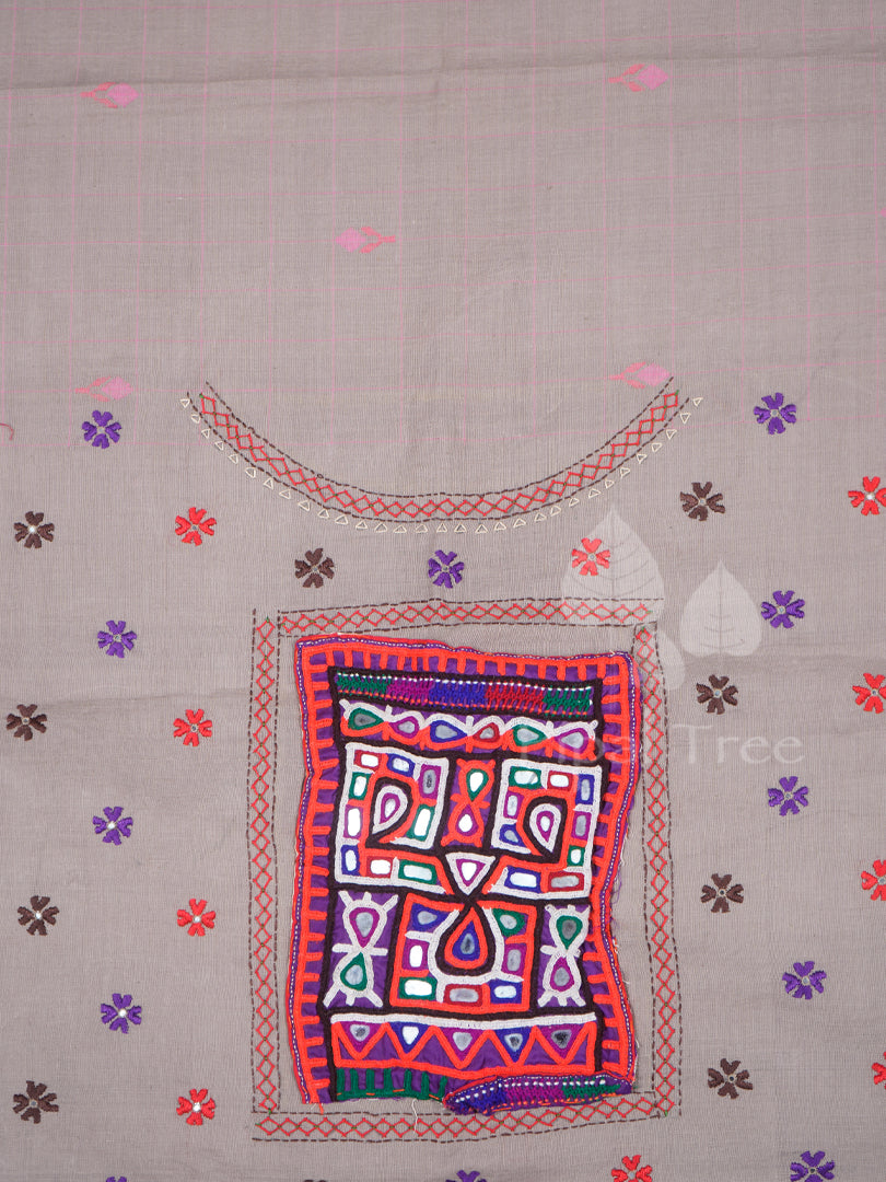 Grey Cotton With Mirror Work Fabric
