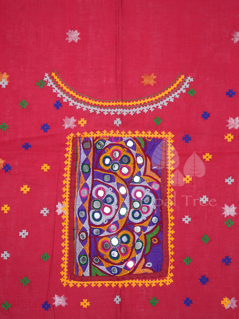 Red Jamudani Buta Cotton Kutch Work Embroidery Fabric