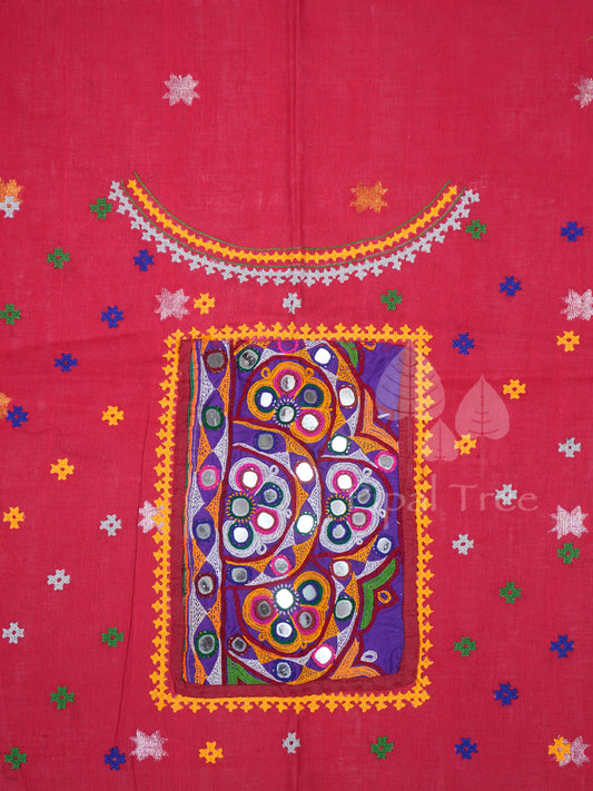 Red Jamudani Buta Cotton Kutch Work Embroidery Fabric
