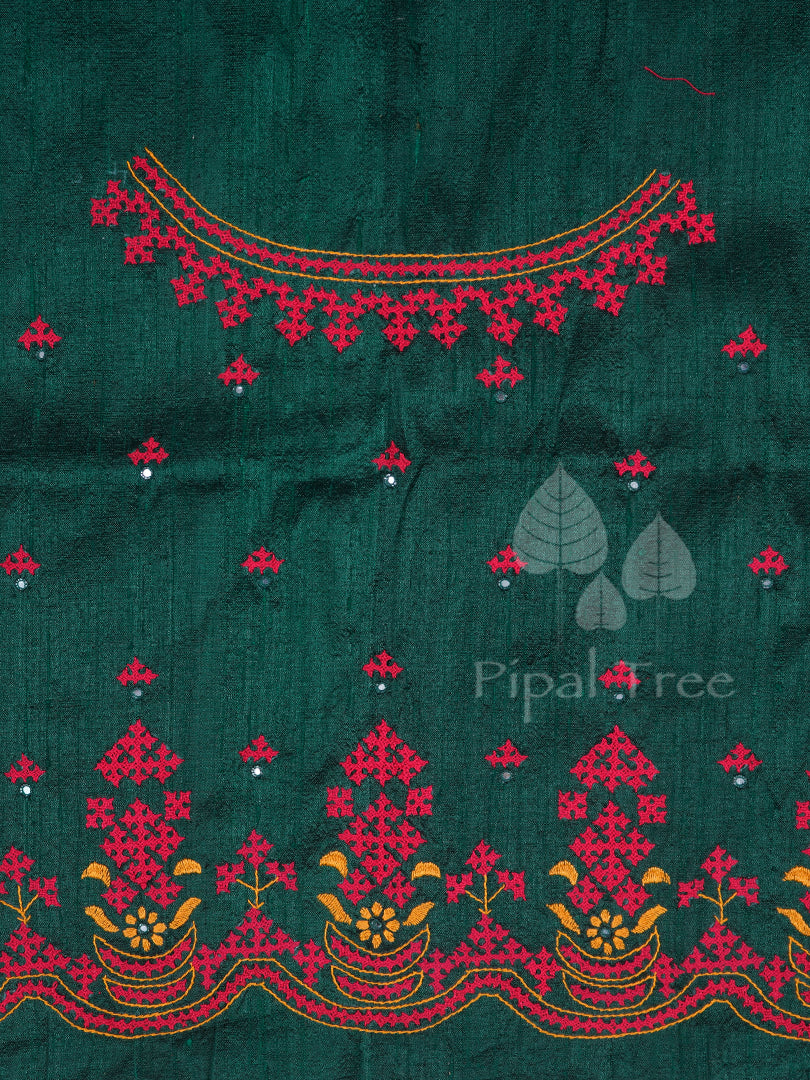 green raw silk lambani embroidery fabric