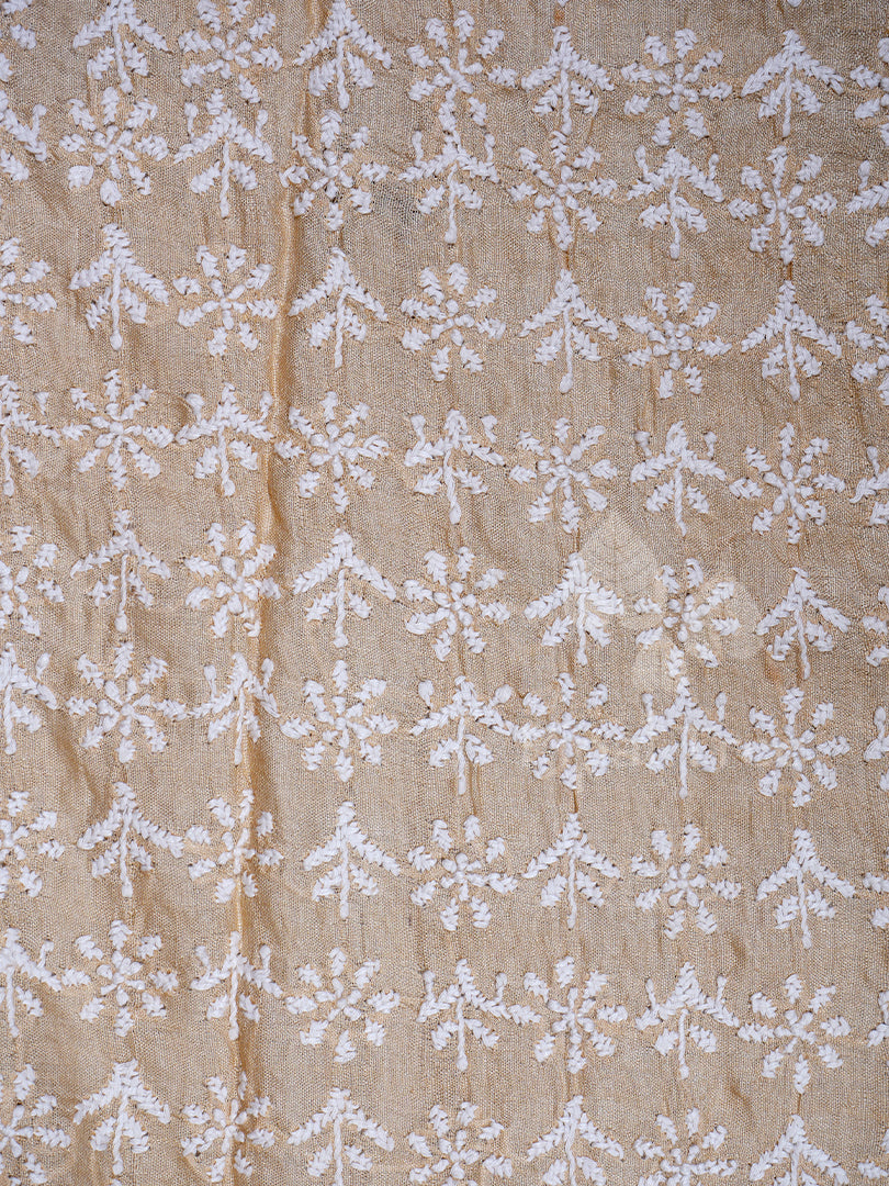 Beige Tussar Chickankari Fabric 1