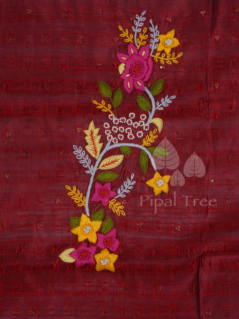 Maroon Sequence Floral Embroidery Fabric