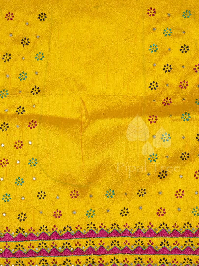 Yellow Raw Silk With Kutch Embroider Fabric