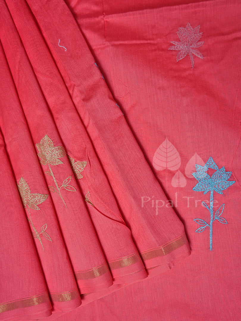Red Chanderi With Lucknowi Embroidery