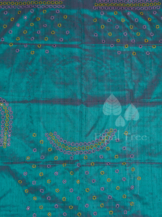Blue Pink Double Shade Raw Silk With Embroidery Fabric