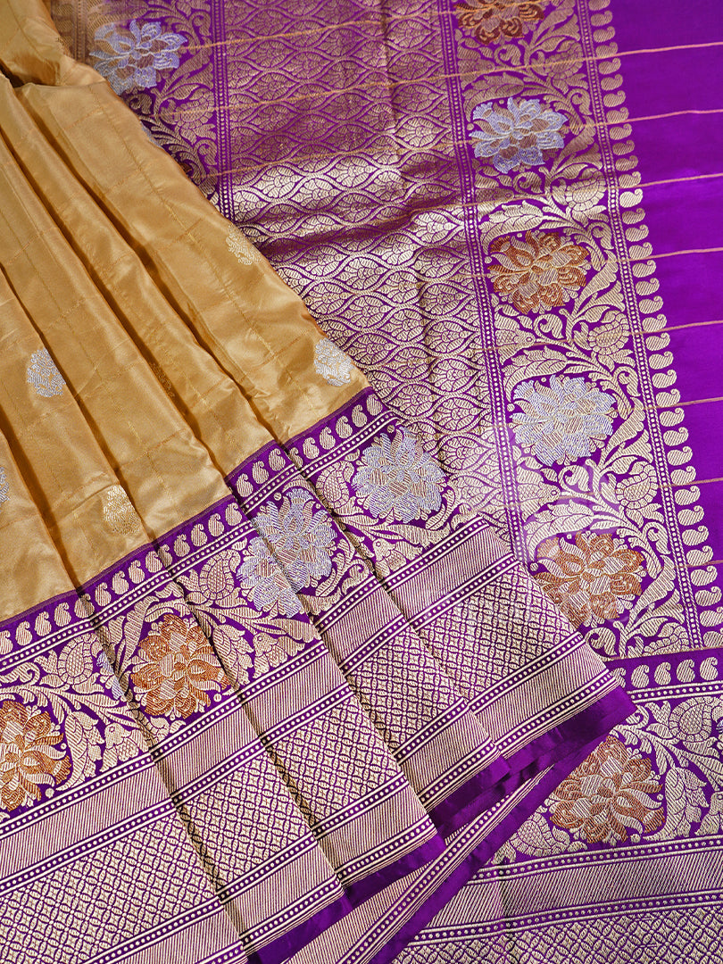 Cream Banarasi Silk with Purple Border