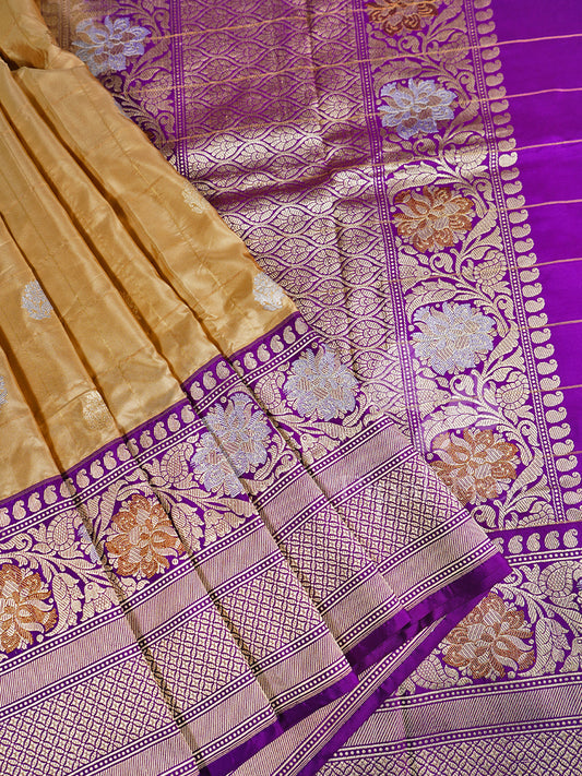 Cream Banarasi Silk with Purple Border