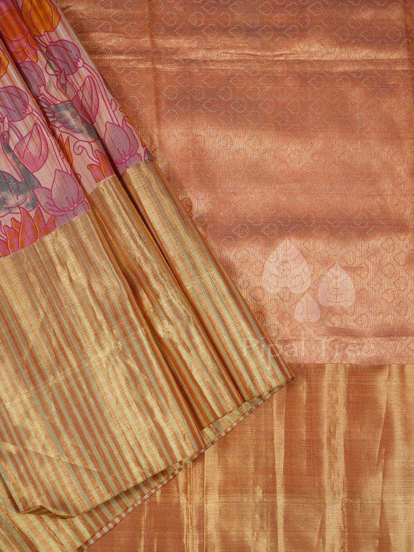 Peach Kanchi With Block Print