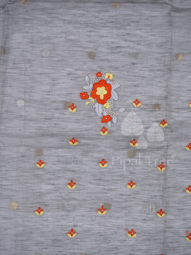 Green Silk Linen Embroidery Fabric