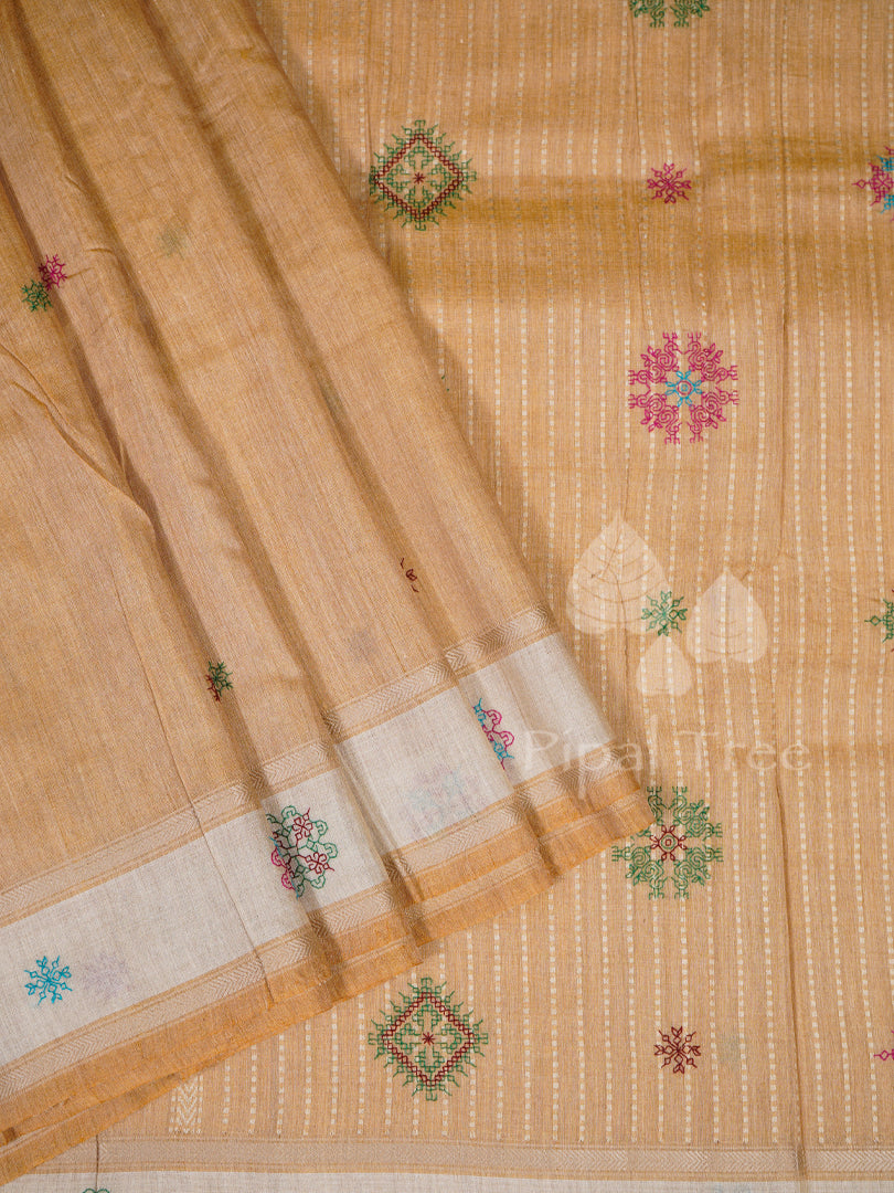 beige moonga with kasuti embroidery