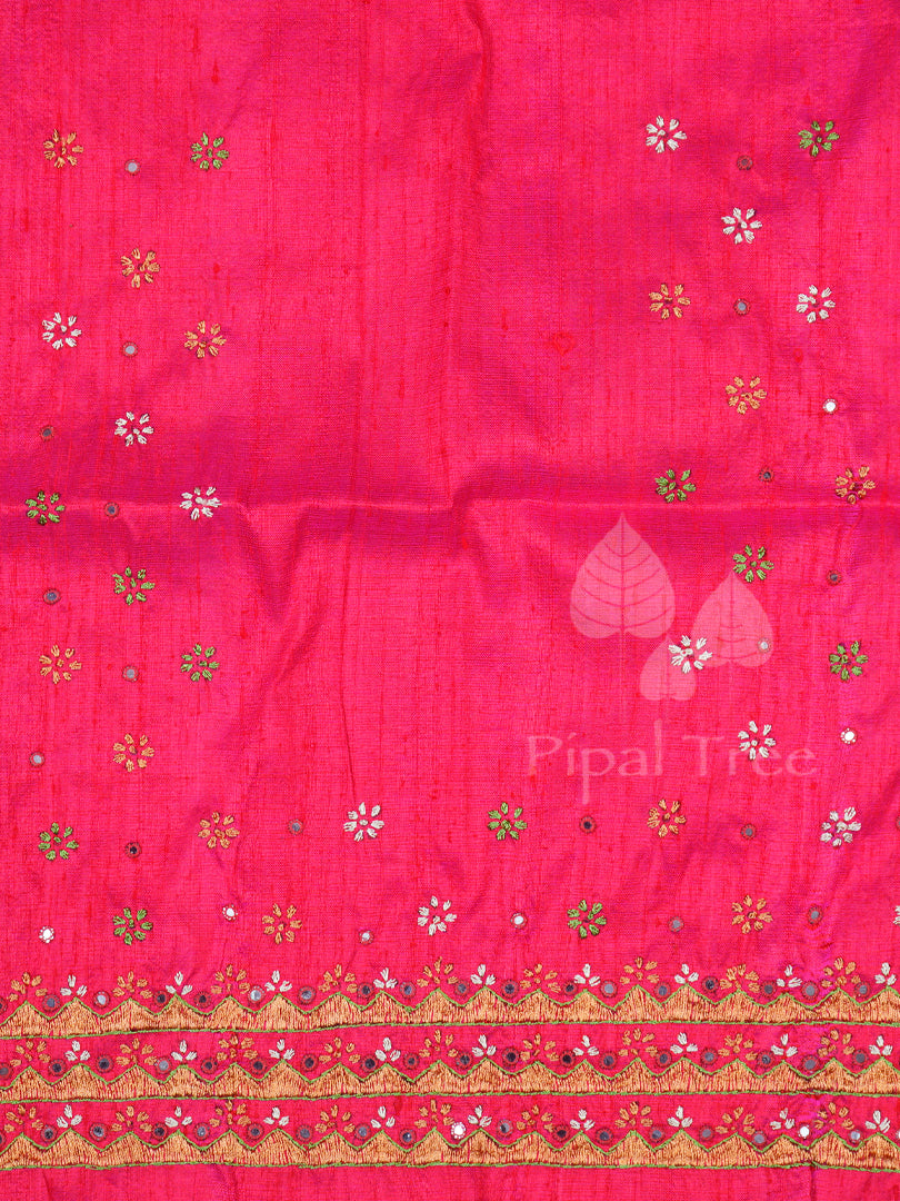dark pink cotton silk lamabani embroidery fabric