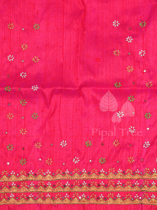 dark pink cotton silk lamabani embroidery fabric