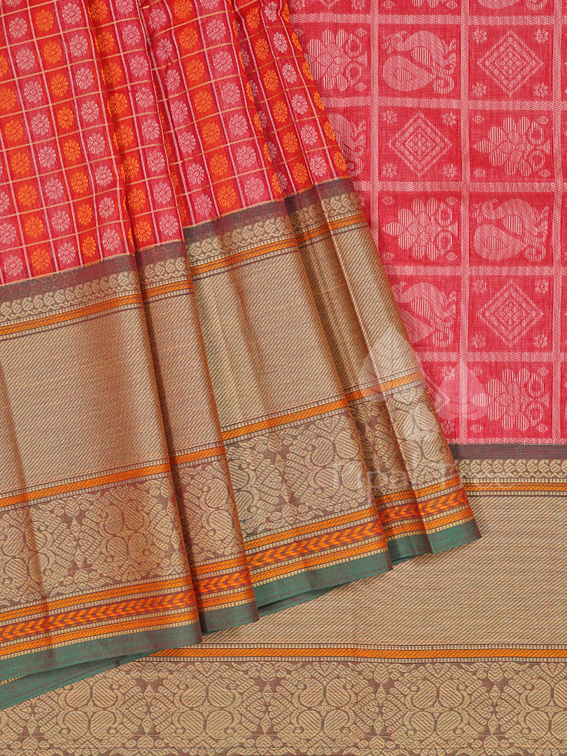Red 1000 Buta Kanchi Cotton