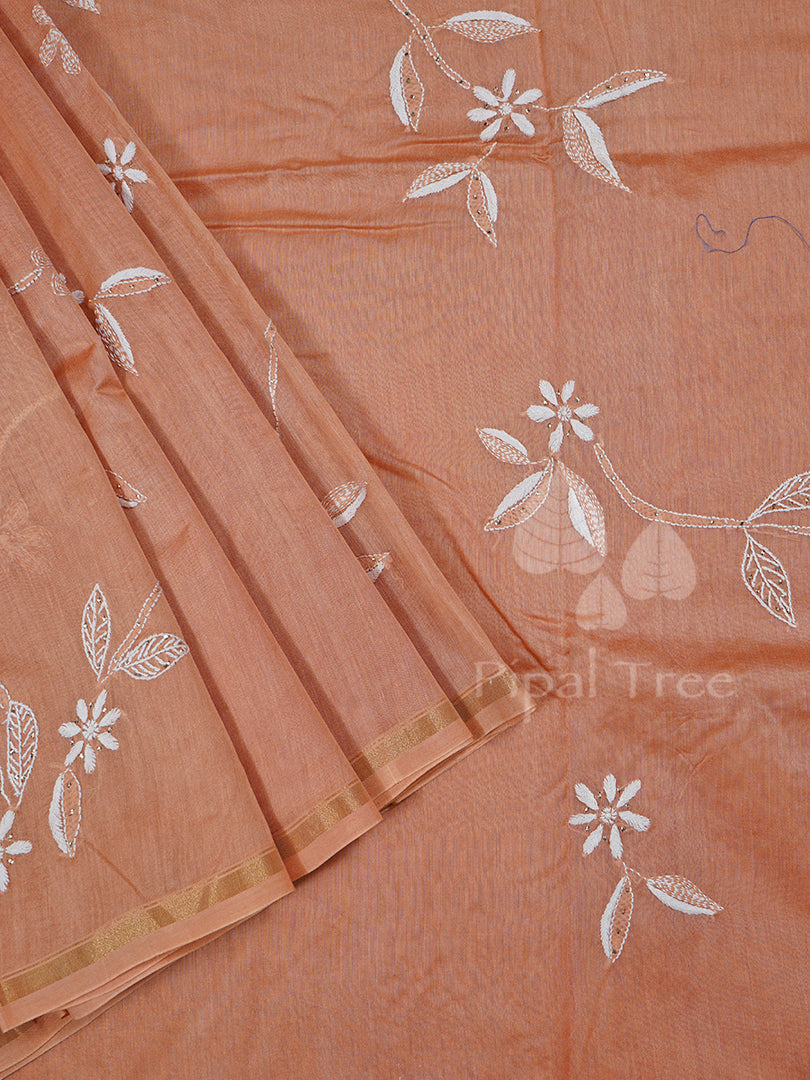 Rust Brown Chanderi Chikankari