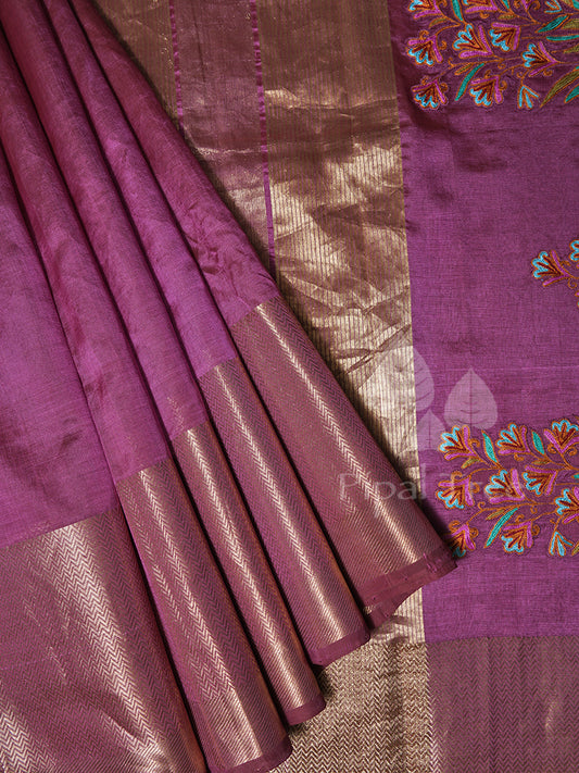 Wine Coloured Silk Cotton With Embroidery