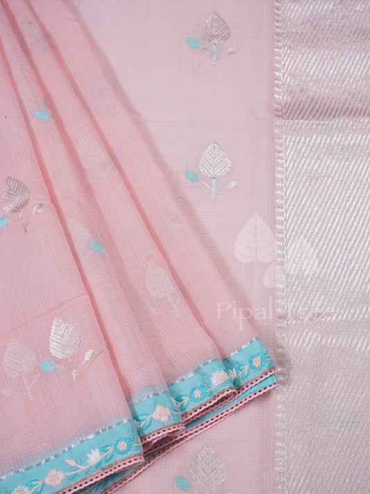 Pink  Zari Kota hand Embroidered