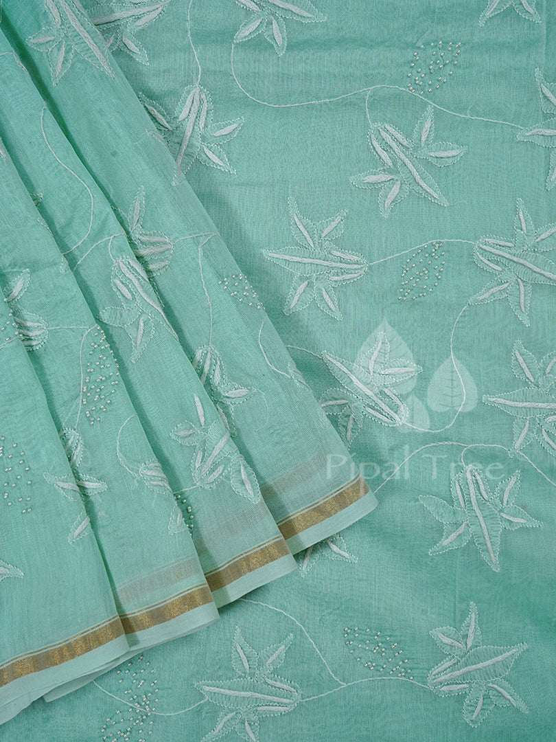 Sea Green Pearl Work Chikankari