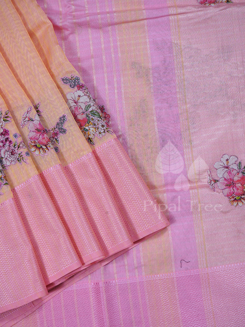 Peach Pink Maheshwari Applique Embroidery