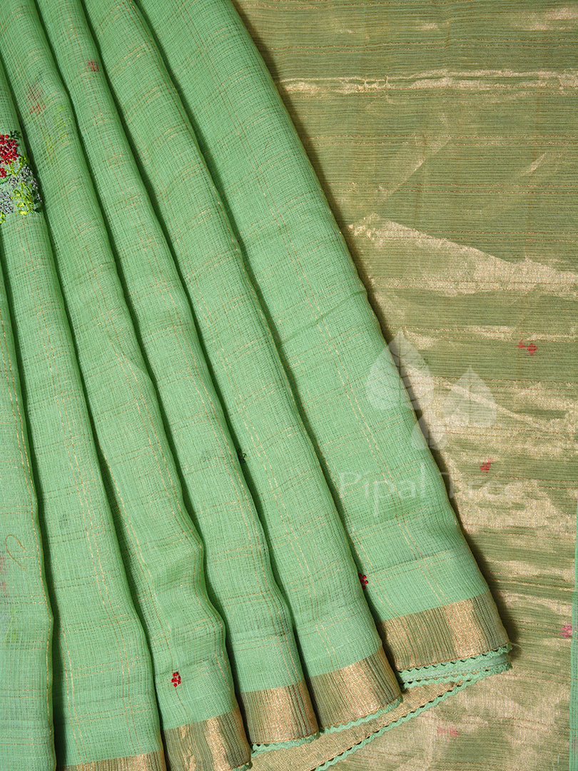 hand embroidery sapgreen on kota